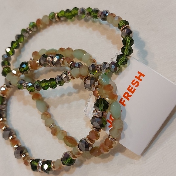 NWT Joe Fresh triple & tri-colored green stretch bracelets - Picture 1 of 3